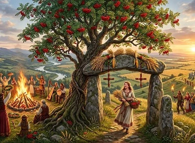 Krew ziemi i płomień Luis - drzewo jarzębiny w magii przejścia oraz dawnych rytuałach Lughnasadh